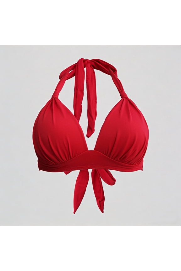 Women's Halter Triangle Bikini Top, Push-Up Tie-Back Swim Bra,S