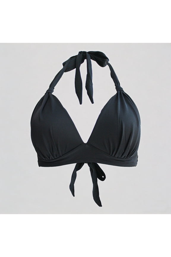 Women's Halter Triangle Bikini Top, Push-Up Tie-Back Swim Bra,S