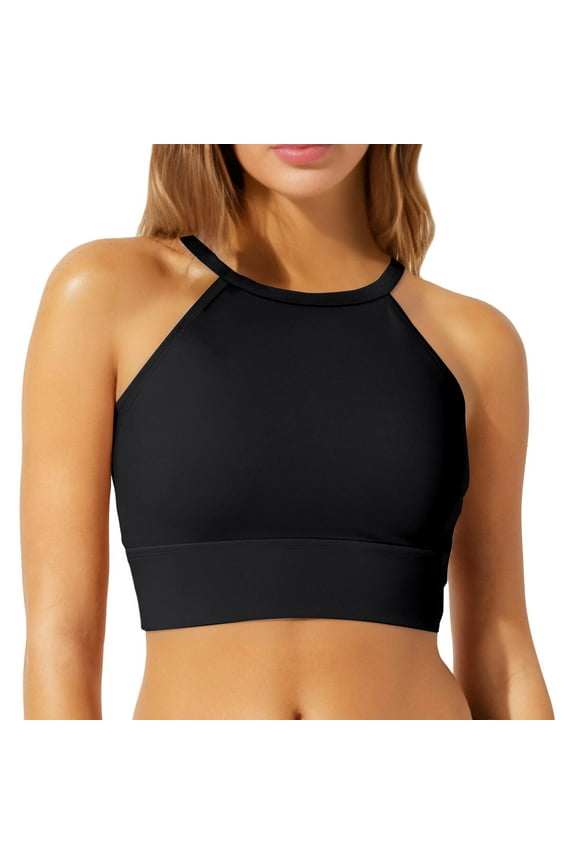 Women's High Neck Bikini Top - Swimwear, Sporty Rash Guard Style Bathing Suit (Top Only),Size XL