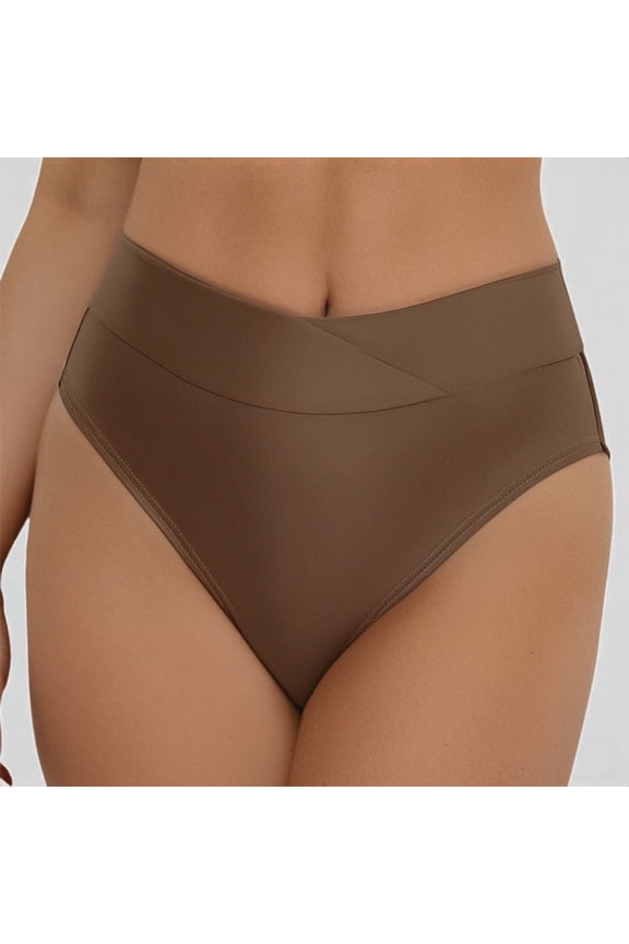 Women's High Waist Bikini Bottom, Cross Waistband Triangle Swim Bottom for Beach Pool,S