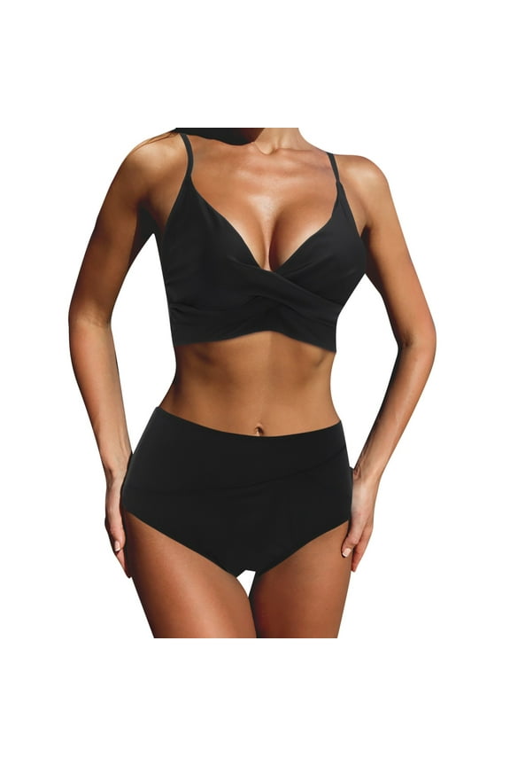 Women's High Waist Bikini Set - V Neck Cross Front Swimwear, Beach & Pool Two-Piece Summer,for Size M