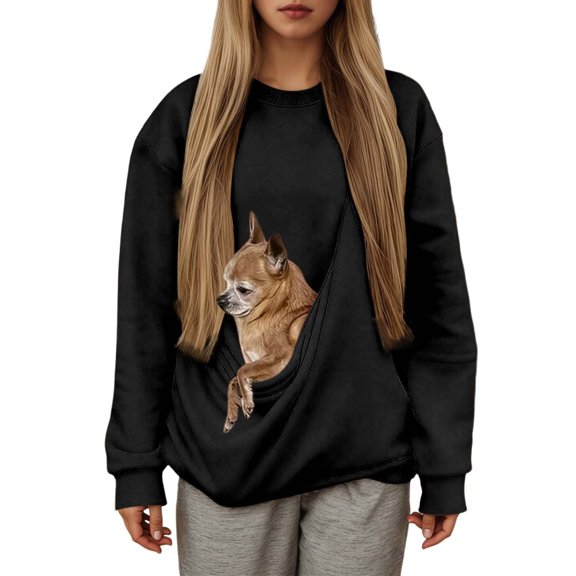 Daznico Women's Hoodless Sweatshirt with Pet Carrier Pocket | Soft Top for Pet Moms & Loungewear,Size:M