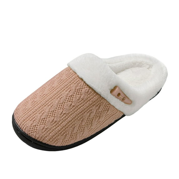 Daznico Women's Knit Winter Slippers - Cozy Closed-Toe Plush House Shoes, Non- Flat Sole for Indoor Comfort,Color:Khaki,Size:6.5