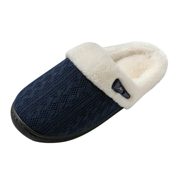 Daznico Women's Knit Winter Slippers - Cozy Closed-Toe Plush House Shoes, Non- Flat Sole for Indoor Comfort,Color:Navy,Size:6.5