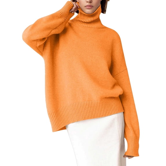 Daznico Women's Knitted Sweaters,Women Long High Neck Solid Color Ribbed Knit Lightweight Pullover Sweater,Womens Oversized Sweaters,Size L