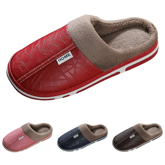 Daznico Women's Leather-Trimmed Slippers - Cozy -Lined Winter House Shoes with Non- Sole for Indoor/Outdoor,Color:Red,Size:8.5