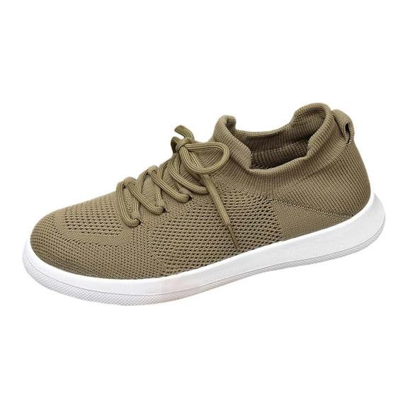 Daznico Women's Lightweight Low-Top Sneakers - Breathable Mesh Lace-Up Board Shoes for Casual Sports & Everyday Wear,Color:Khaki,Size:6.5