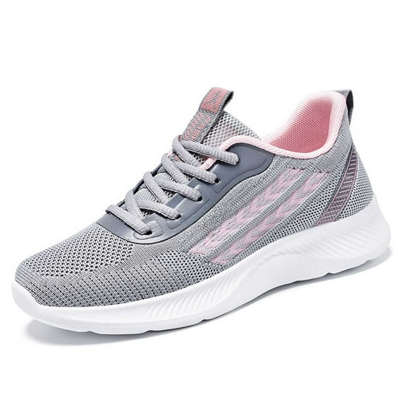 Daznico Women's Lightweight Walking Sneakers - Breathable Mesh with Elastic -On for Everyday Comfort (Flat Heel Design),Color:Grey,Size:6.5