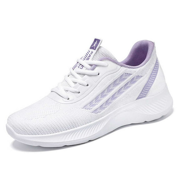 Daznico Women's Lightweight Walking Sneakers - Breathable Mesh with Elastic -On for Everyday Comfort (Flat Heel Design),Color:White,Size:7.5