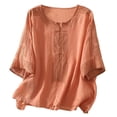 thumbnail image 1 of Daznico Women's Linen Blend 3/4 Dolman Sleeve Blouse, Boho Embroidered Crew Neck Loose Fit Casual Summer Top,3XL, 1 of 3