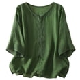 thumbnail image 1 of Daznico Women's Linen Blend 3/4 Dolman Sleeve Blouse, Boho Embroidered Crew Neck Loose Fit Casual Summer Top,M, 1 of 3