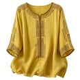 thumbnail image 1 of Daznico Women's Linen Blend 3/4 Dolman Sleeve Blouse, Boho Embroidered Crew Neck Loose Fit Casual Summer Top,XXL, 1 of 3