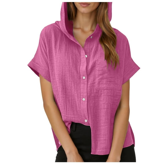 Daznico Women's Linen Lapel Shirt: Short Sleeve Button Down with Pocket | Beach Vacation & Summer Casual Top, for Size XXL