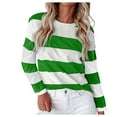 thumbnail image 1 of Daznico Women's Long Sleeve Color Block Crew Neck T-Shirt, Stripe Printed Blouse Top,Size 2XL, 1 of 5