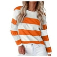 thumbnail image 1 of Daznico Women's Long Sleeve Color Block Crew Neck T-Shirt, Stripe Printed Blouse Top,Size S, 1 of 5