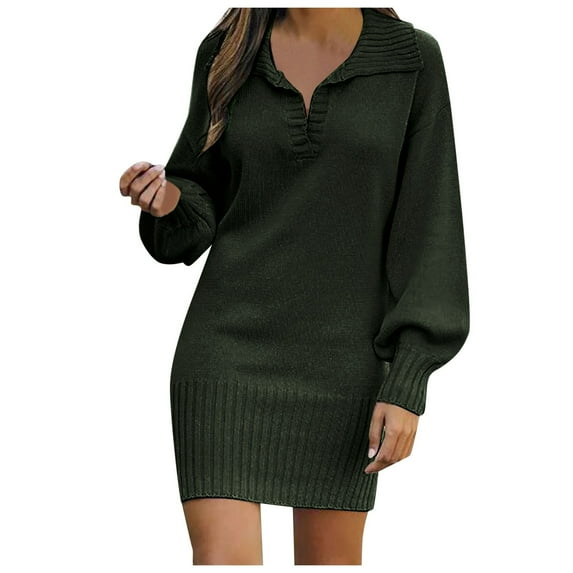 Daznico Women's Long Sleeve Fashionable Solid Sweater Medium Length Wool Dress Knitted Dress,Womens Sweater Dress,Size XXL