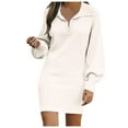 thumbnail image 1 of Daznico Women's Long Sleeve Fashionable Solid Sweater Medium Length Wool Dress Knitted Dress,Womens Sweater Dress,Size XXL, 1 of 4