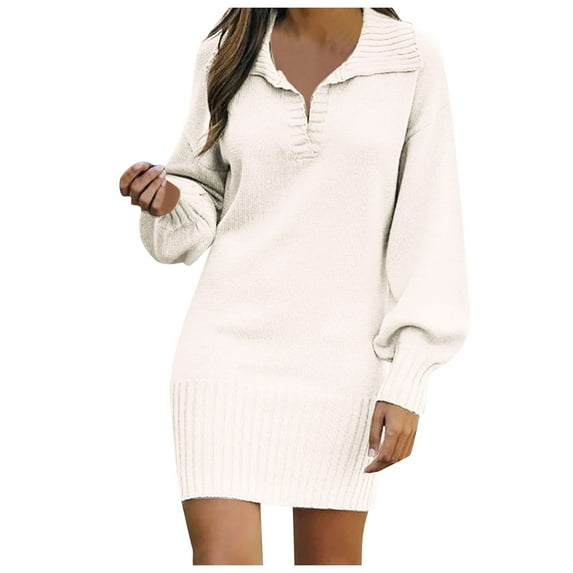 Daznico Women's Long Sleeve Fashionable Solid Sweater Medium Length Wool Dress Knitted Dress,Womens Sweater Dress,Size XXL