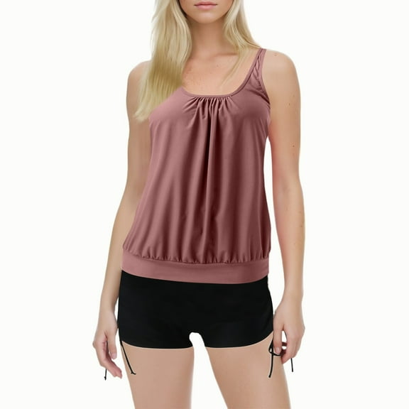 Daznico Women's Loose Fit Tankini Set - 2 Piece Swimwear with Boyshorts, Comfortable Swim Top & Bottom,Size L