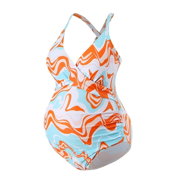 Daznico Women's Maternity Floral Bikini - V Neck Pregnancy Swimwear for Summer Beach, High Waist Bathing Suit 2025,for Size M