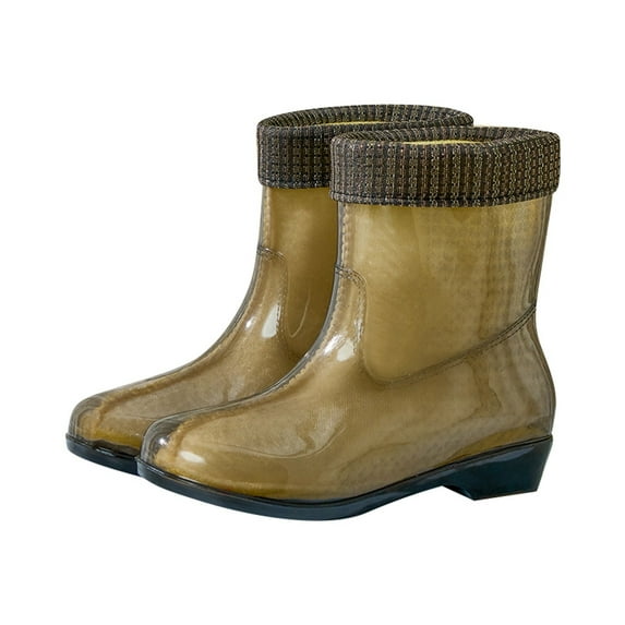Daznico Women's Mid Calf Rain Boots Durable Jelly Shoes with for Warmth,Size 7