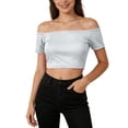 thumbnail image 1 of Daznico Women's Off The Shoulder Short Sleeve Crop Top Casual Summer Slim Fit Tops,XL, 1 of 5