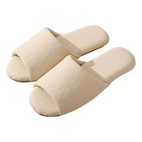 Daznico Women's Open-Toe Slippers Soft Sole Indoor House Shoes Non- Quiet Comfortable for Women & Men Year-Round Use,Color:Beige,Size:10.5