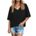 thumbnail image 1 of Daznico Women's Oversized V-Neck Tee, Dolman Sleeve Casual Crop Top for Summer,XXL, 1 of 5