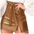thumbnail image 1 of Daznico Women's Pleated Leather Mini Skirt with Belt and Zipper, Solid Color Pencil Skirt, Trendy and Stylish,Size M, 1 of 7