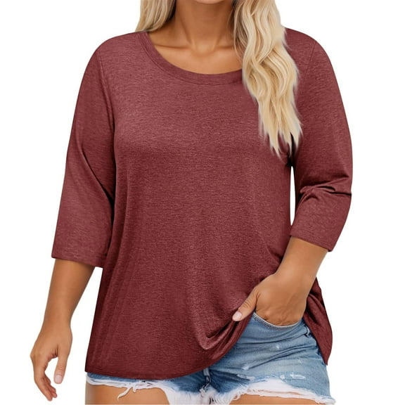 Daznico Women's Plus Size Crew Neck T-Shirt - 3/4 Sleeve Oversized Casual Top with Pattern | Comfortable & Stylish, for Size XL