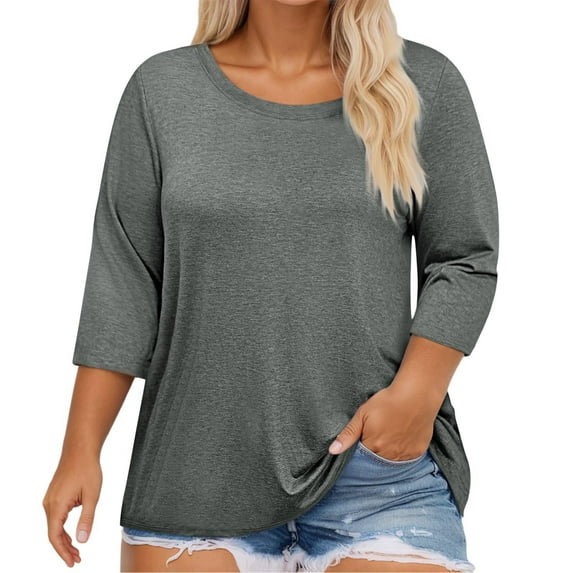 Daznico Women's Plus Size Crew Neck T-Shirt - 3/4 Sleeve Oversized Casual Top with Pattern | Comfortable & Stylish, for Size XXL
