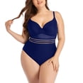 thumbnail image 1 of Daznico Women's Plus Size High-Waisted Stripe Mesh Tankini Swimsuit, One-Piece Bathing Suit,Size XL, 1 of 3