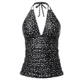 thumbnail image 1 of Daznico Women's Plus Size Polka Dot Halter Tankini Top, V-Neck Ruched Swim Top,XXL, 1 of 2