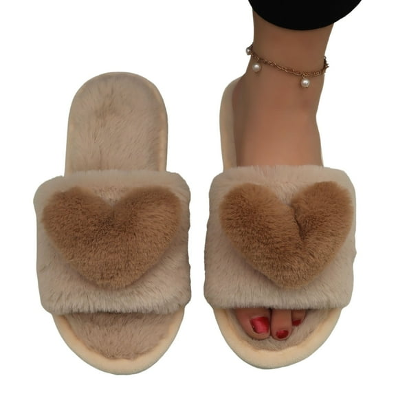 Daznico Women's Plush Open-Toe House Slippers - Non- Fuzzy Indoor Slides for Women, Soft Comfortable Home Footwear for Relaxation,Color:Brown,Size:37
