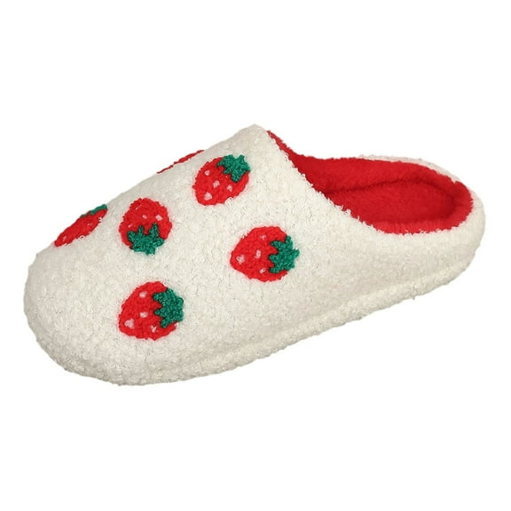 Daznico Women's Plush Strawberry Slippers Non- Cozy Indoor Outdoor Warm Soft Sole Cute Fashion House Shoes,Size:7.5