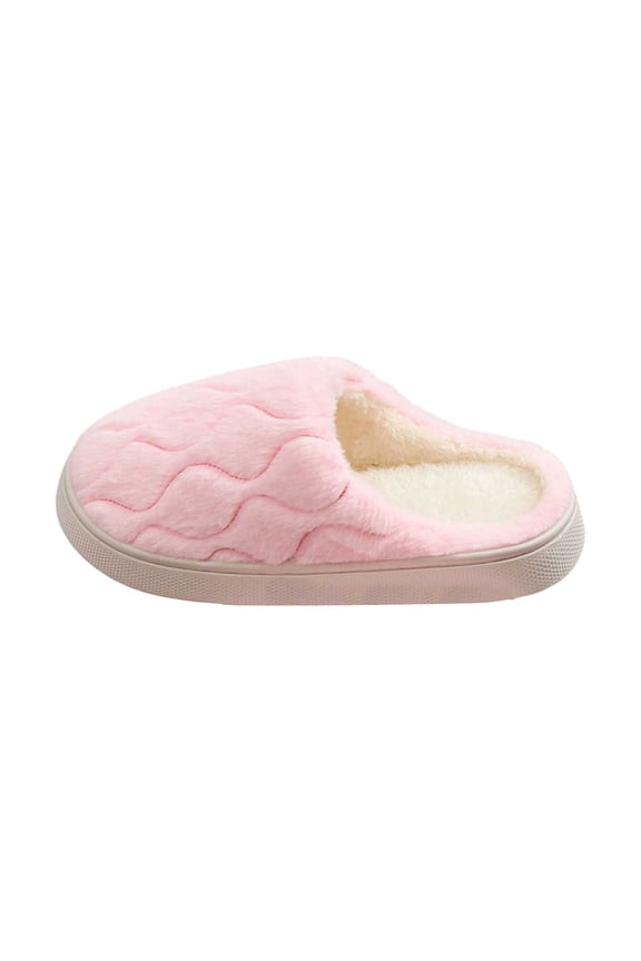 Women's Plush Winter Slippers - Cozy Non- Indoor House Shoes with Wave for Home Comfort,Color:Pink,Size:7.5