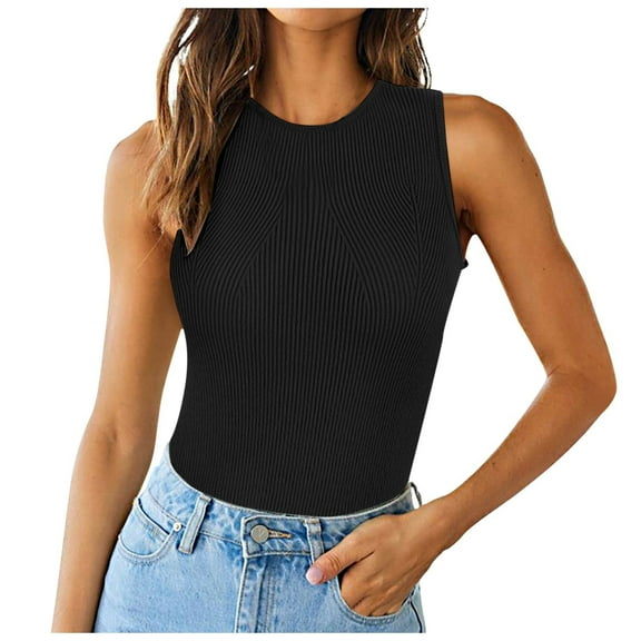 Daznico Women's Ribbed Sleeveless Turtleneck Knit Top, Fitted Basic Vest Shirt,Size L