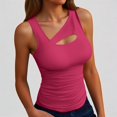 thumbnail image 1 of Daznico Women's Ribbed Tank Top Asymmetric Cut Out Neck Sleeveless Slim Fit Stretch Summer Top,L, 1 of 5