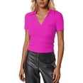 thumbnail image 1 of Daznico Women's Ribbed V-Neck Polo Top, Short Sleeve Fitted Casual Business Summer Work Tee,L, 1 of 4