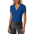 thumbnail image 1 of Daznico Women's Ribbed V-Neck Polo Top, Short Sleeve Fitted Casual Business Summer Work Tee,XXL, 1 of 3