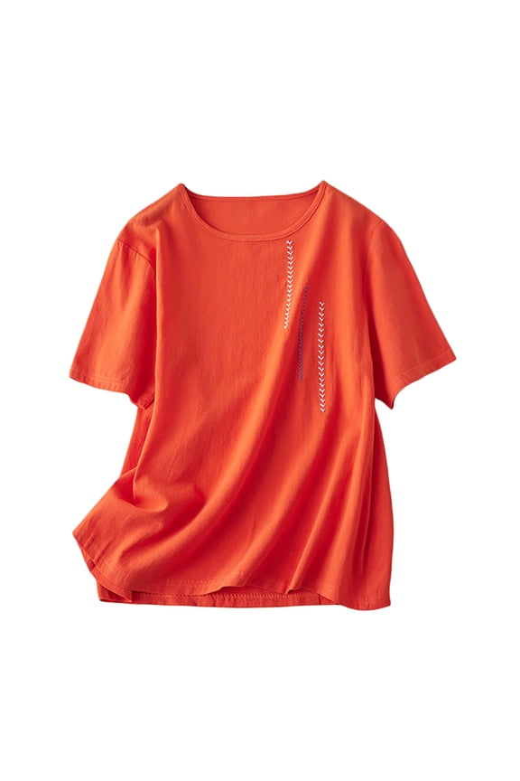 Women's Round Neck Short Sleeve T Shirt with Arrow Embroidery Casual Summer Loose Fit Tops,XXL