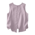thumbnail image 1 of Daznico Women's Round Neck Sleeveless Linen Blend Back Button Tank Top Casual Summer Tops,L, 1 of 4