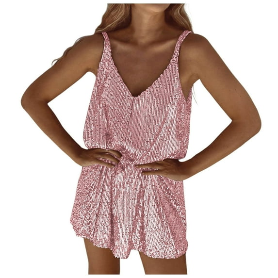 Daznico Women's Sequin Mini Dress - Sleeveless V-Neck Sling Dress, Comfortable Loose Fit for Night Out/Party, Pure Desire Style,for Size XL