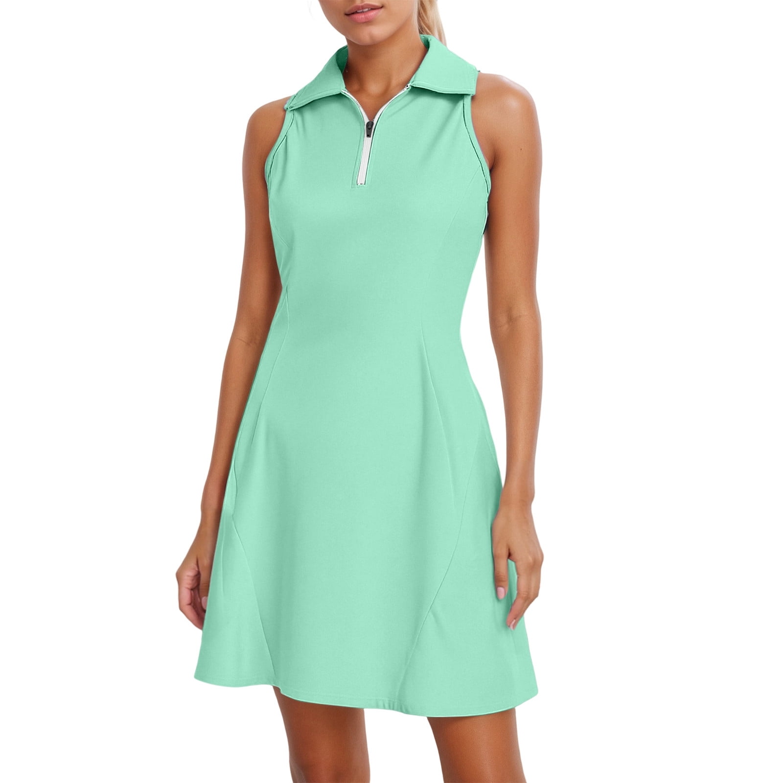 Daznico Women's Sleeveless Golf Tennis Dress Half Zip Polo Neck Built-in Shorts Pocketed Athletic Active Dress,3XL