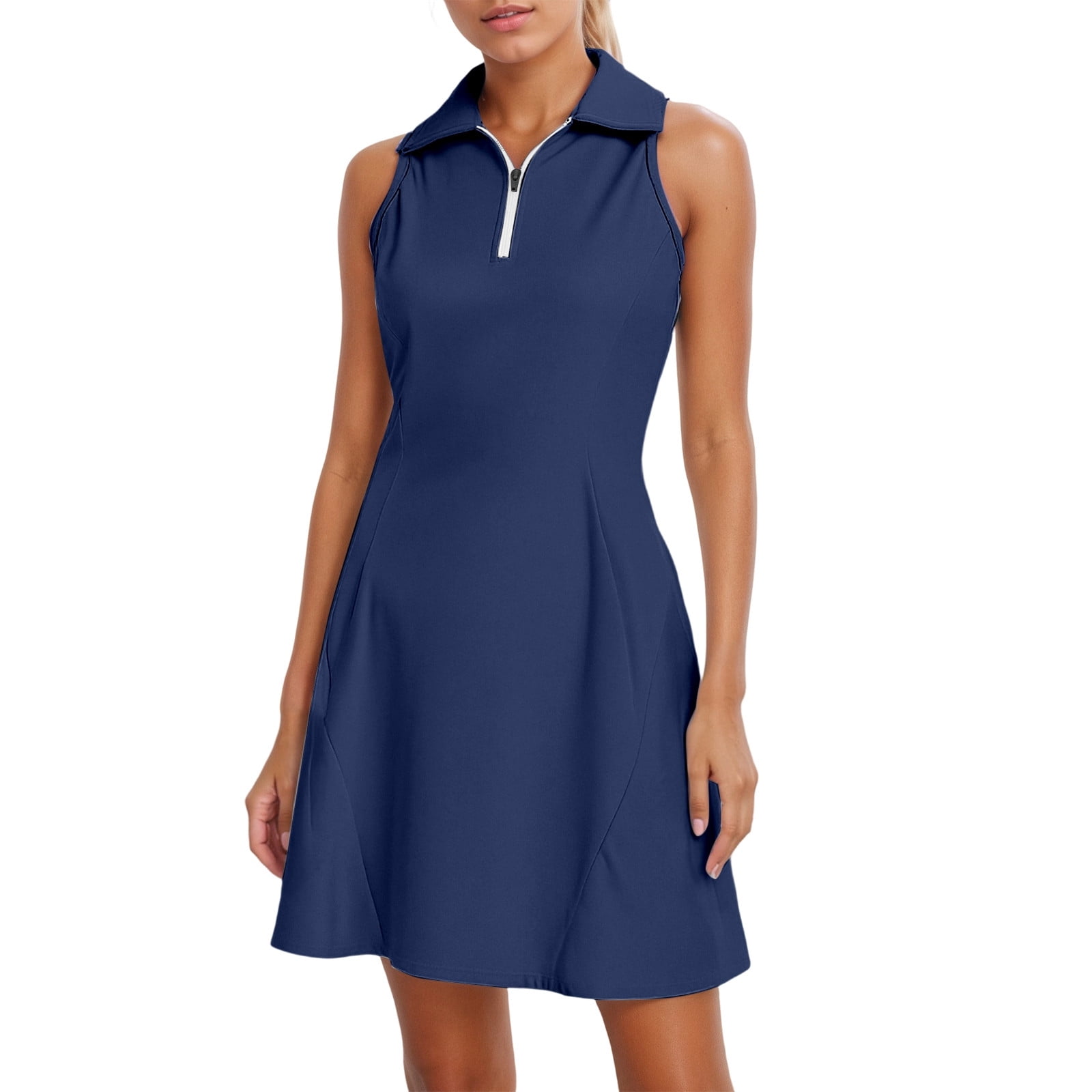 Daznico Women's Sleeveless Golf Tennis Dress Half Zip Polo Neck Built-in Shorts Pocketed Athletic Active Dress,3XL