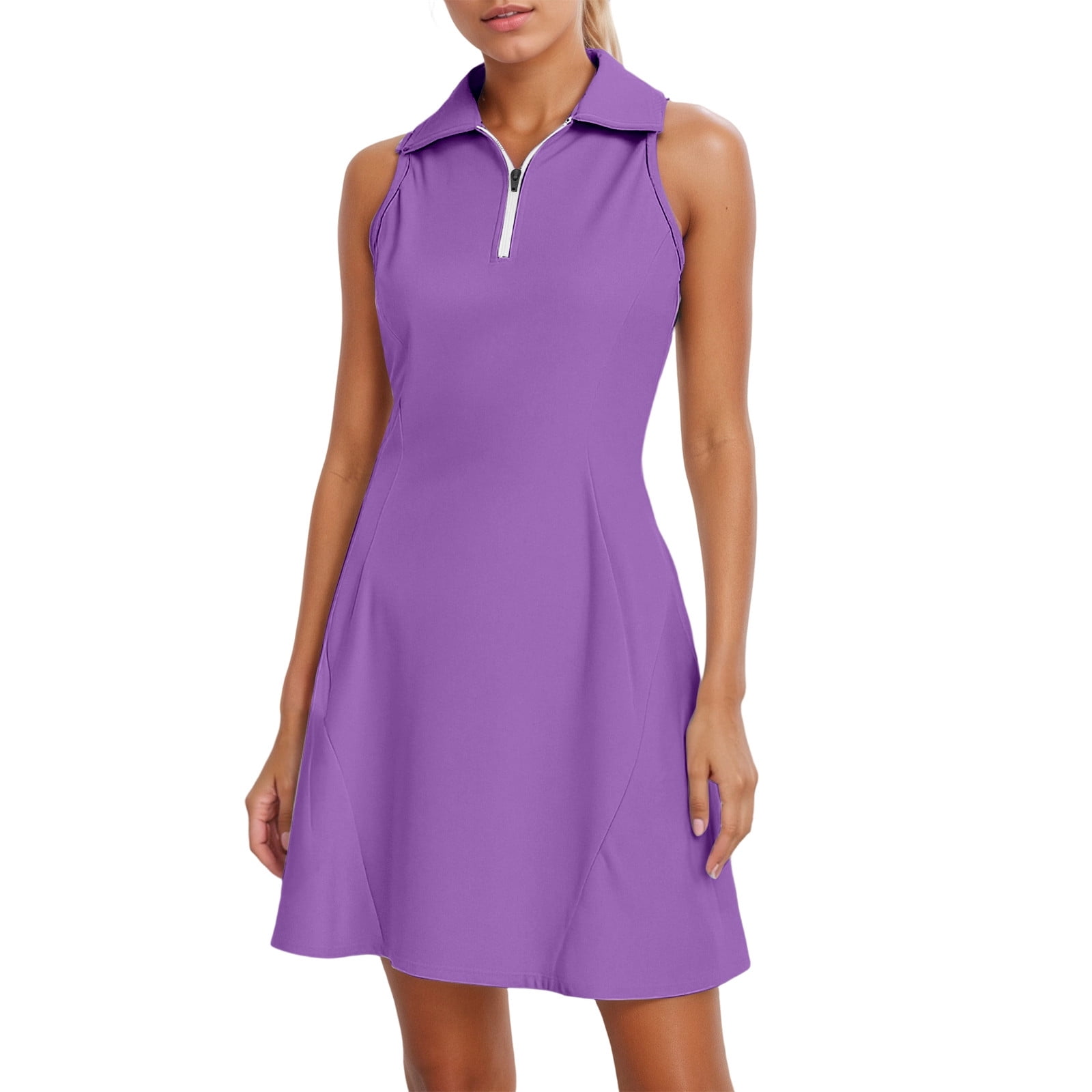 Daznico Women's Sleeveless Golf Tennis Dress Half Zip Polo Neck Built-in Shorts Pocketed Athletic Active Dress,S