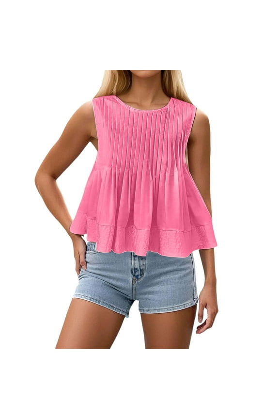 Women's Sleeveless Ruffle Peplum Blouse - Round Neck Y2K Shirt for Summer Fashion,Size XS