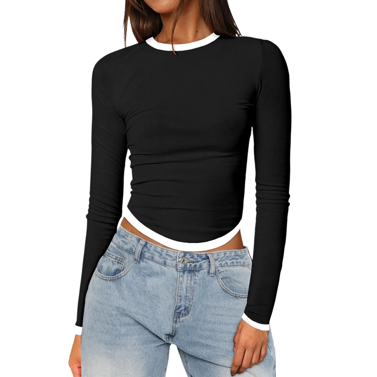 Women's Premium Basic Long Sleeve Round Crew Neck T-Shirt Top Warm Soft In Several Colors - Foto 8