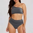 thumbnail image 1 of Daznico Women's Solid Color Pleated Bikini Set Belly Cinching Two Piece Swimsuit Shoulder Split Swimsuit,M, 1 of 5