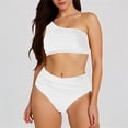 thumbnail image 1 of Daznico Women's Solid Color Pleated Bikini Set Belly Cinching Two Piece Swimsuit Shoulder Split Swimsuit,XL, 1 of 5